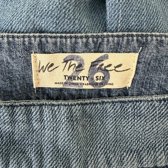 We The Free Embroidered Daisy Wide Leg High Rise Pants Cotton Flat Front Blue Sz - Picture 13 of 14